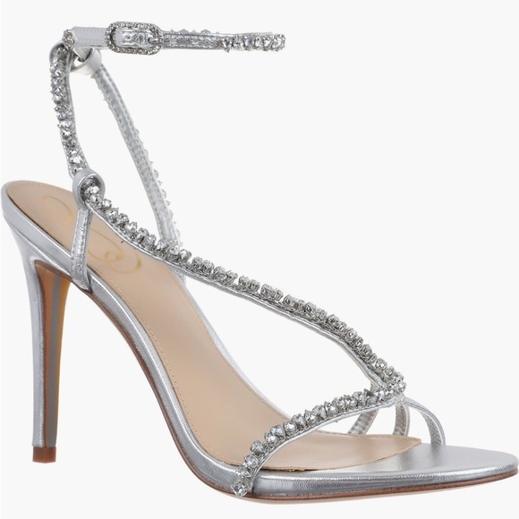Sam Edelman Granger Silver Ankle Strap Rhinestone Stiletto Heel Sandal NIB - Picture 2 of 16